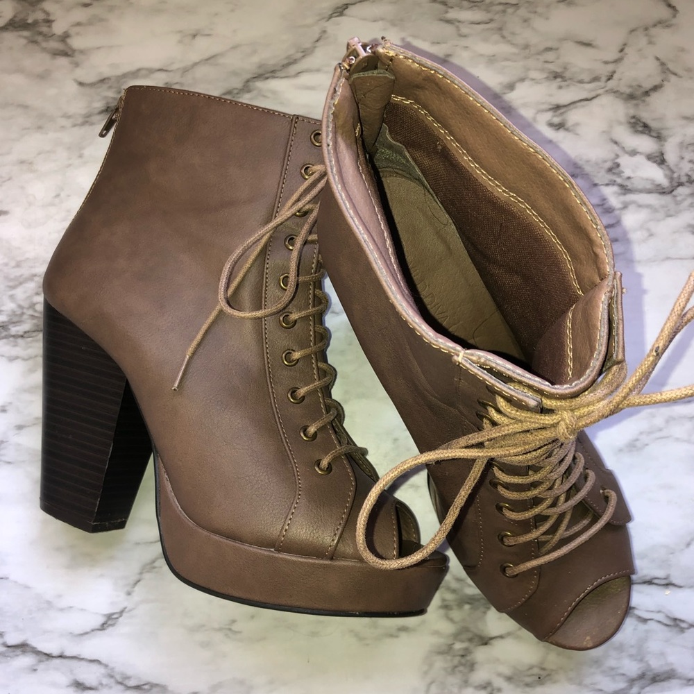 Open-toe Lace-up Heeled Booties